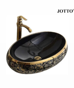 Chậu Lavabo Elip Đen Hoa Văn Vàng